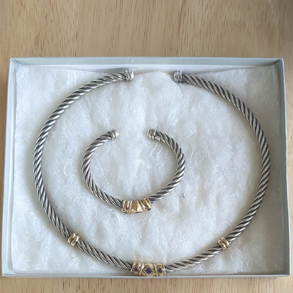 Sterling Silver and 14K Gold Necklace And Bracelet Set